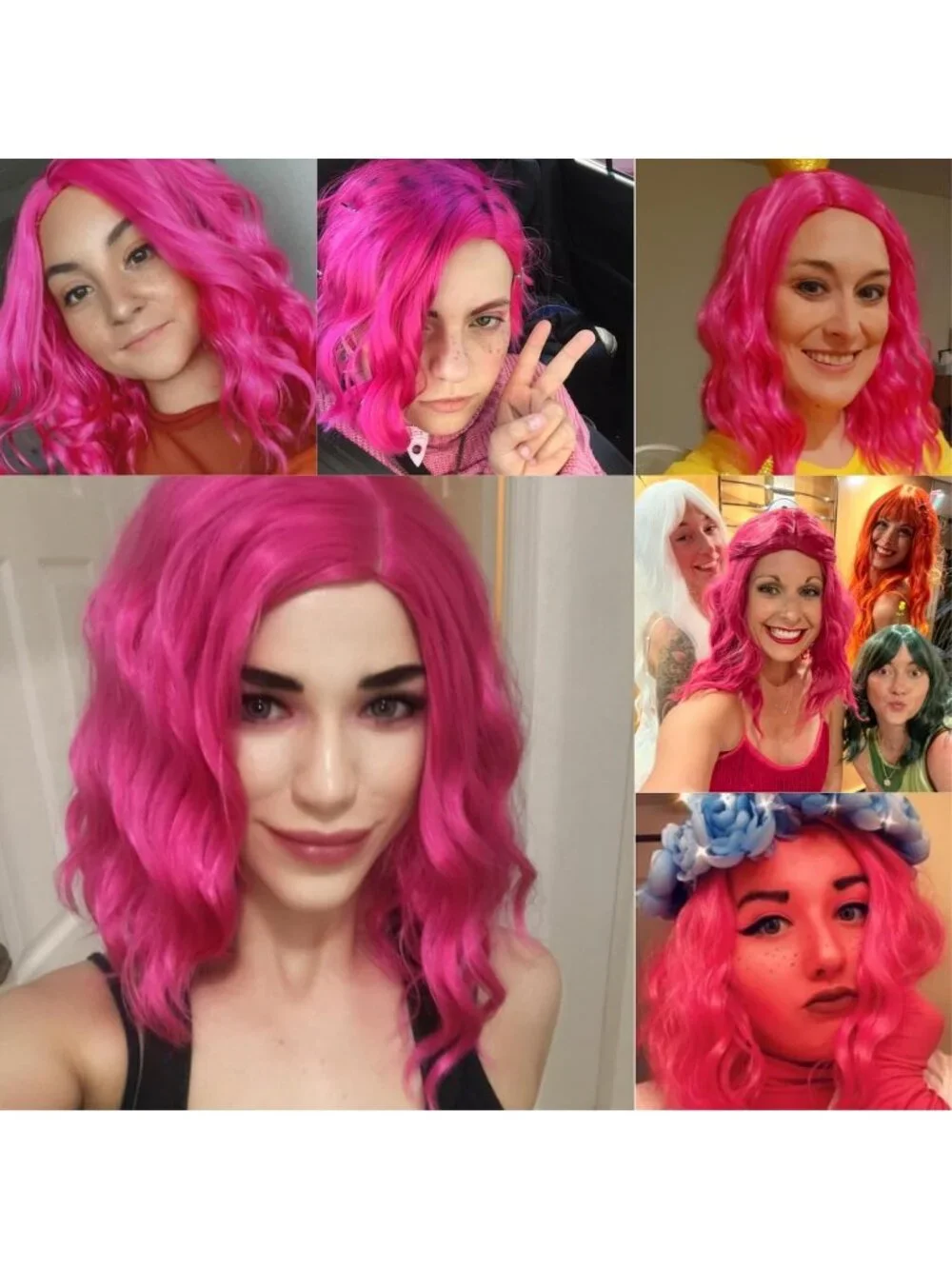 Women's Dark Pink Wavy Curly Bob Wig Heat Resistant Cosplay Halloween Party